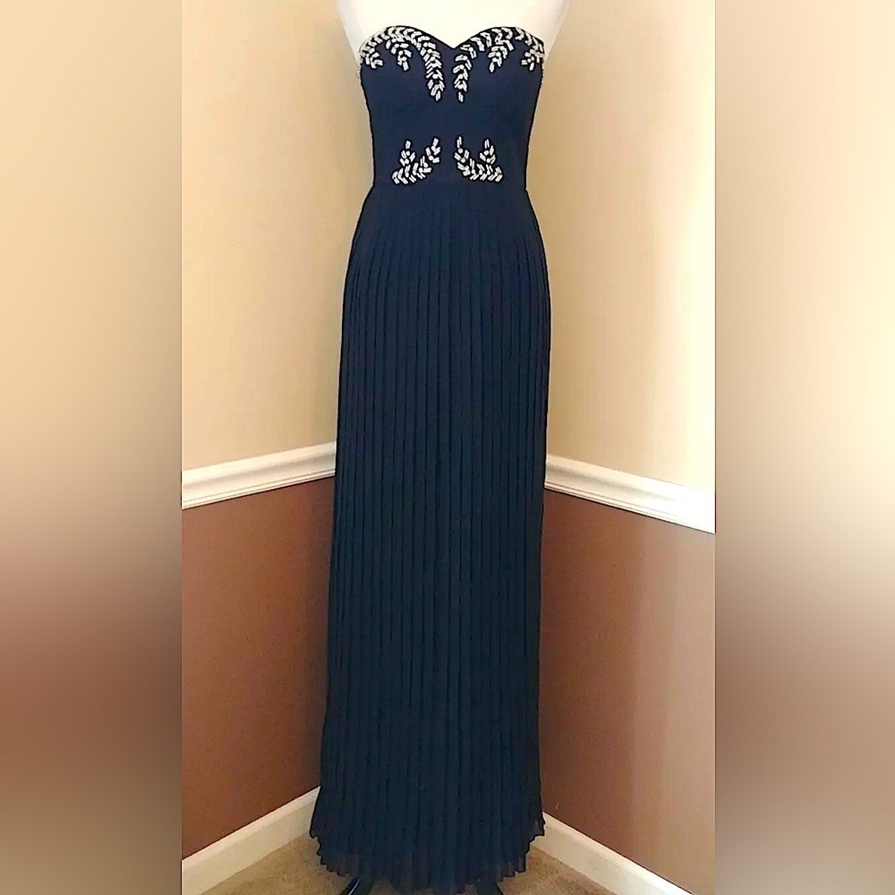 Black Strapless Pleated Maxi Dress 8 Beaded Formal Modcloth Chi Chi NWD